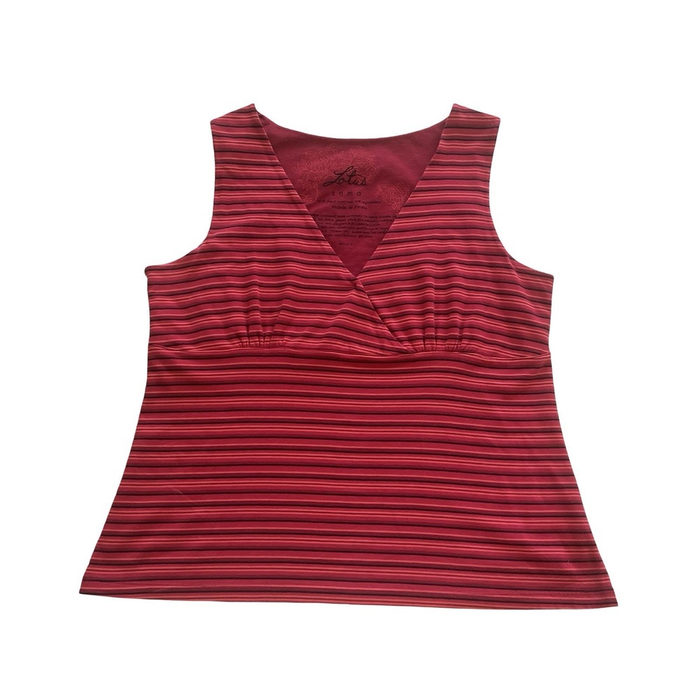 Lotus Soma Women's Size Z / XL Tank Top Pink Stripe Stretchy 95% Pima Cotton